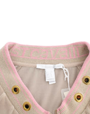 Beige velvet zipup sweater