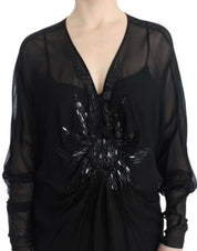 Black long sleeve silk dress