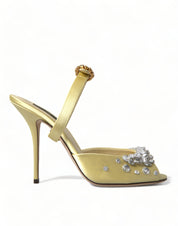 Yellow Satin Crystal Mary Janes Sandals