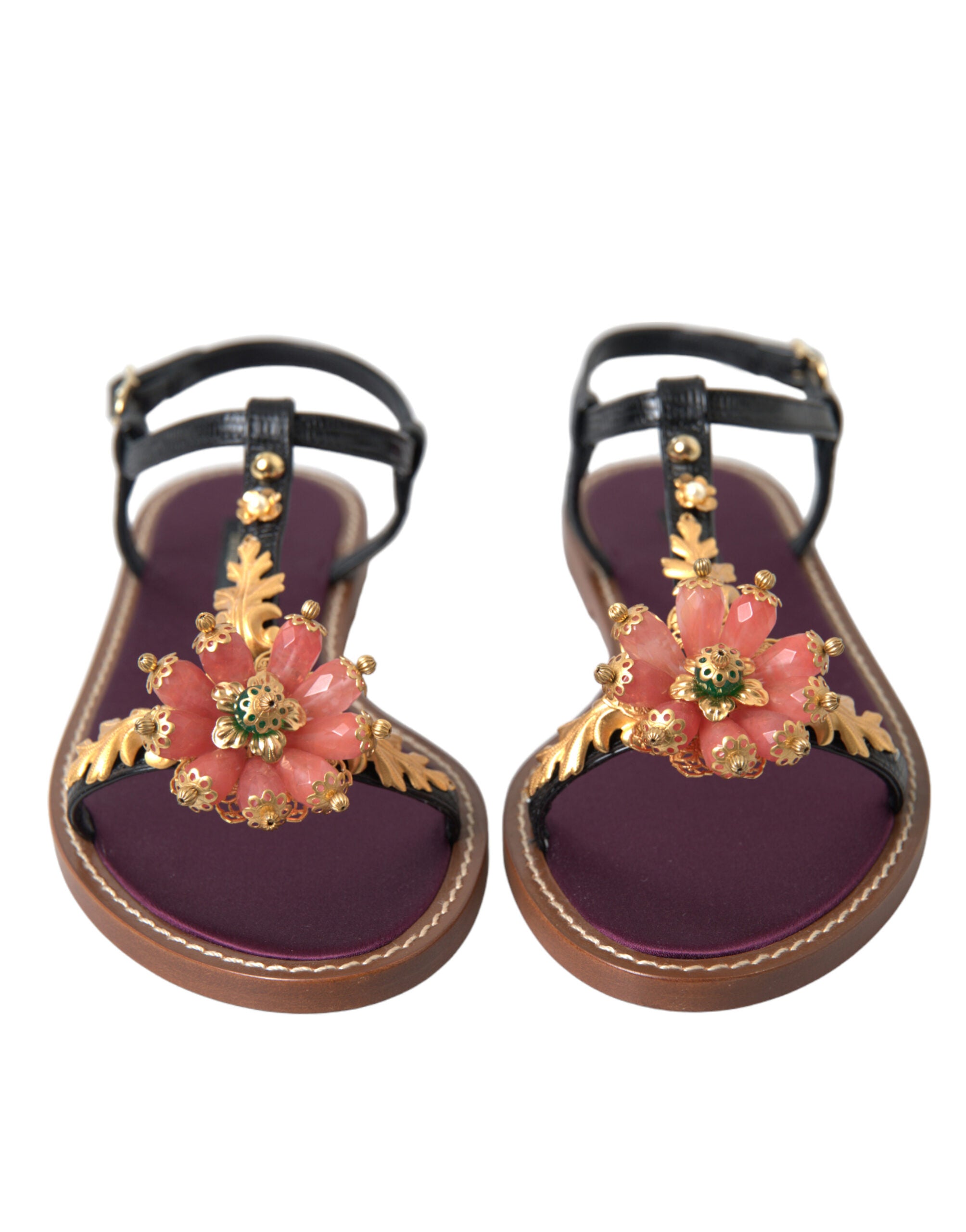 Dolce & Gabbana Black Leather Crystal Sandals
