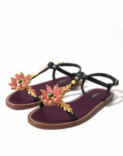 Dolce & Gabbana Black Leather Crystal Sandals