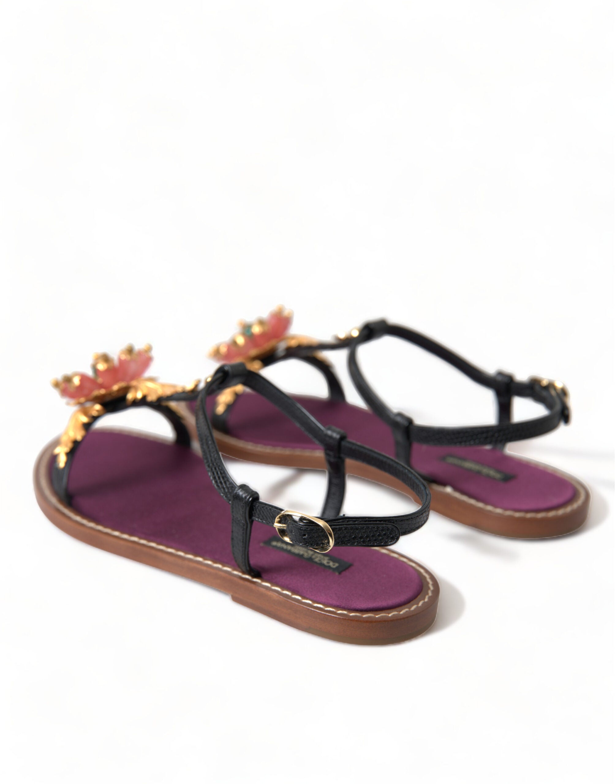 Dolce & Gabbana Black Leather Crystal Sandals