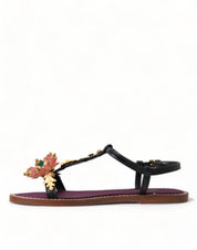 Dolce & Gabbana Black Crystal Leather Sandals