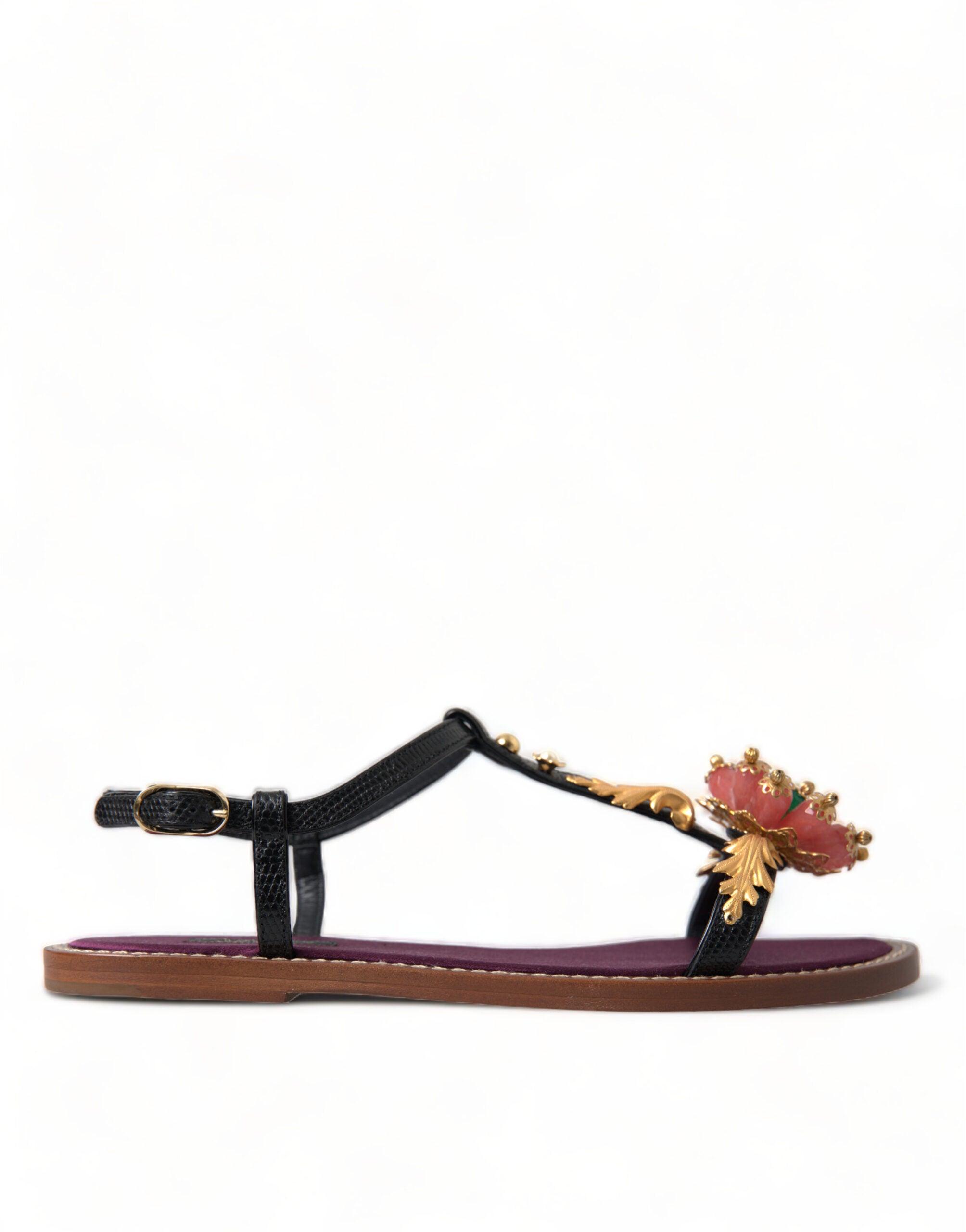 Dolce & Gabbana Black Leather Crystal Sandals