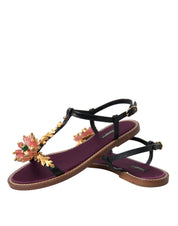 Dolce & Gabbana Black Crystal Leather Sandals