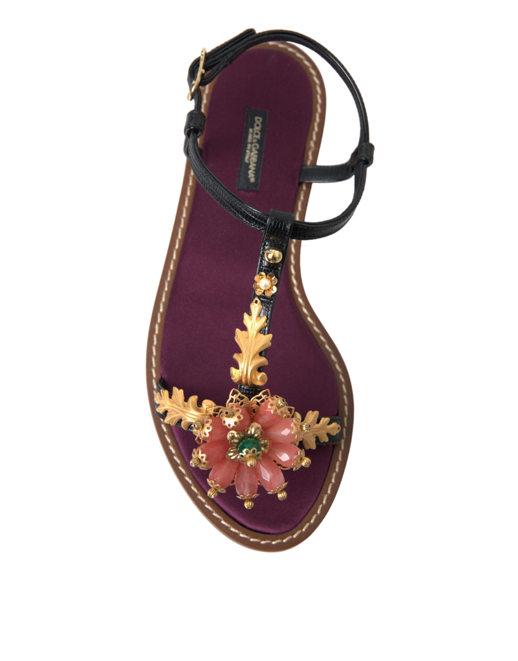 Dolce & Gabbana Black Leather Crystal Sandals