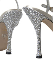 Silver Crystal Ankle Strap Sandals Shoes
