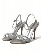 Silver Crystal Ankle Strap Sandals Shoes