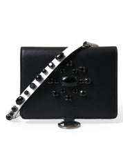 Black Leather Crystal Embellished Card Holder Wallet