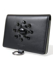 Black Leather Crystal Embellished Card Holder Wallet