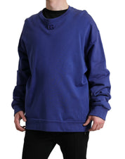 Royal Blue Cotton Crewneck Pullover Sweater