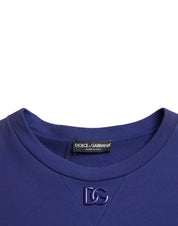Royal Blue Cotton Crewneck Pullover Sweater