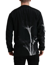 Black Floral Print Crewneck Pullover Sweater