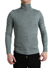 Green Polyester Turtleneck Pullover Sweater