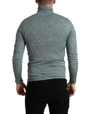 Green Polyester Turtleneck Pullover Sweater