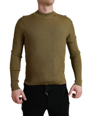 Army Green Viscose Crewneck Pullover Sweater