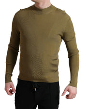 Army Green Viscose Crewneck Pullover Sweater