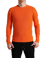 Orange Knitted Crewneck Men Pullover Sweater