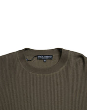 Green Viscose Crew Neck Men Pullover Sweater