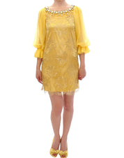 Yellow lace crystal mini dress