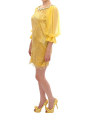 Yellow lace crystal mini dress