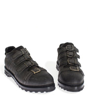 Gray Leather Ankle Strap Shoes Boots