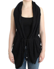 Black sleeveless knitted cardigan