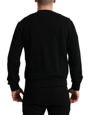Black Cotton Crew Neck Men Pullover Sweater
