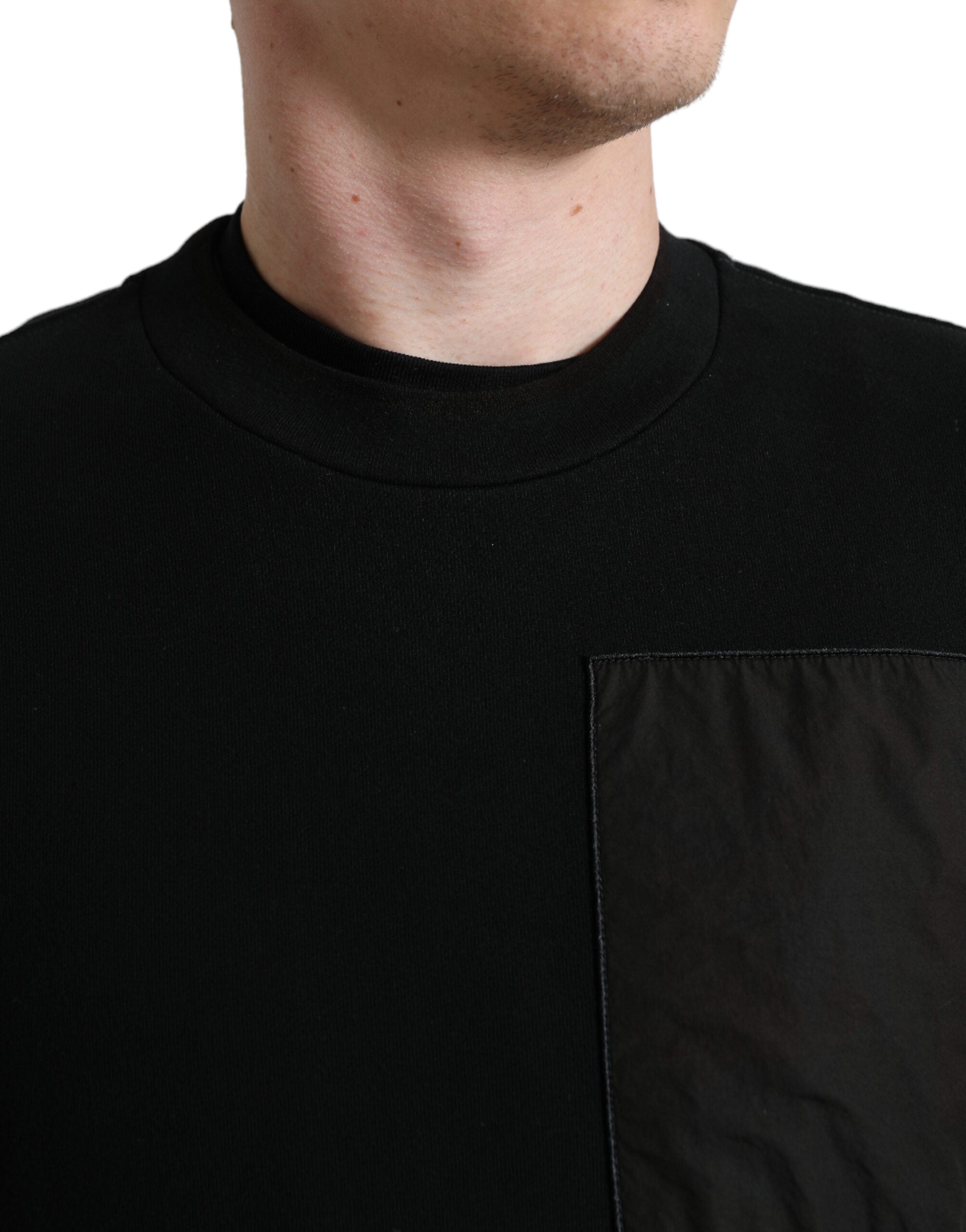 Black Cotton Crew Neck Men Pullover Sweater