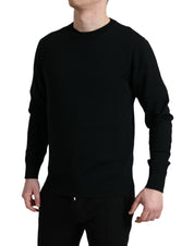 Black Wool Round Neck Pullover Sweater