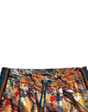Multicolor Marble Print Satin Pants