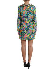 Multicolor Geometric Print Silk Crystals Midi Dress