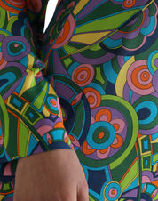 Multicolor Geometric Print Silk Crystals Midi Dress