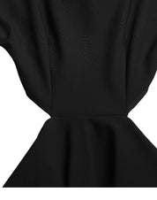 Black Viscose Cut Out A-line Long Sleeves Mini Dress