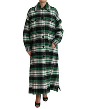 Green Plaid Long Sleeve Casual Coat Jacket