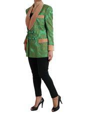 Green Floral Double Breasted Coat Jacket