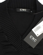 Black V-neck wool sweater