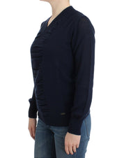 Dark blue V-neck wool sweater