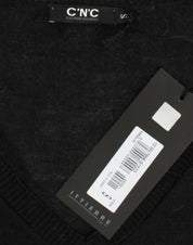 Black V-neck lightweight sweater