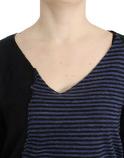 Black striped V-neck sweater