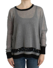 Gray embellished asymmetric sweater