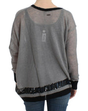 Gray embellished asymmetric sweater