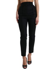 Black Wool High Waist Tapered Pants