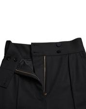 Black Wool High Waist Tapered Pants