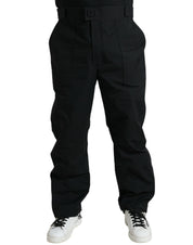 Black Polyester Logo Straight Pants