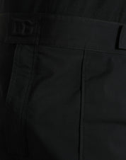 Black Polyester Logo Straight Pants