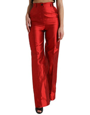 Red Satin Silk High Waist Wide Leg Pants