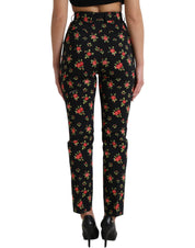 Black Floral Wool High Waist Tapered Pants
