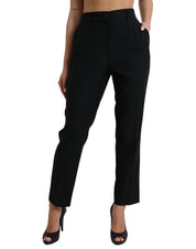 Black Wool High Waist Straight Pants