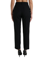 Black Wool High Waist Straight Pants